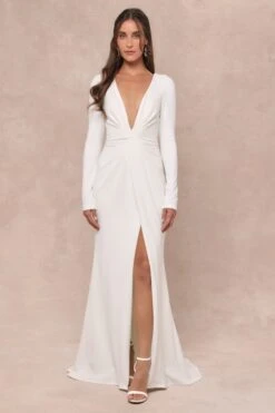 Lulus Stunning Romance White Long Sleeve Mermaid Maxi Dress