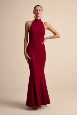 Lulus Sihana Wine Red Halter Mermaid Maxi Dress